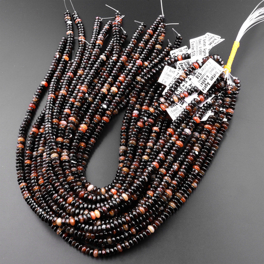 Natural Brown Black Tibetan Agate Beads 6mm 8mm Rondelle 15.5" Strand