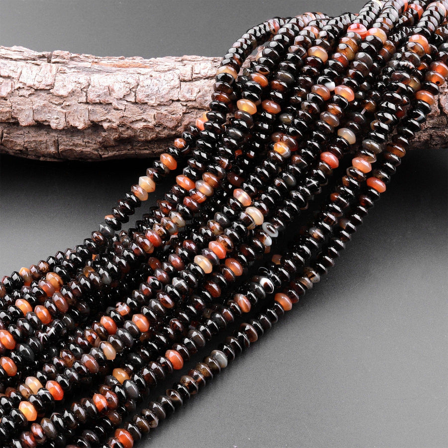 Natural Brown Black Tibetan Agate Beads 6mm 8mm Rondelle 15.5" Strand