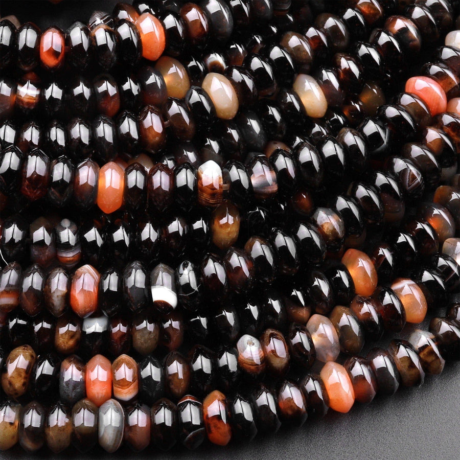 Natural Brown Black Tibetan Agate Beads 6mm 8mm Rondelle 15.5" Strand