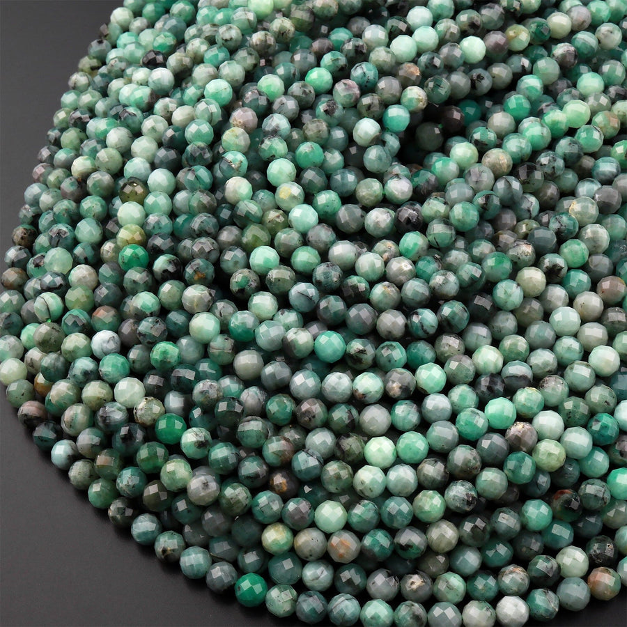 Real Genuine Natural Green Emerald Gemstone Faceted 6mm Round Beads Gemstone May Birthstone 15.5" Strand