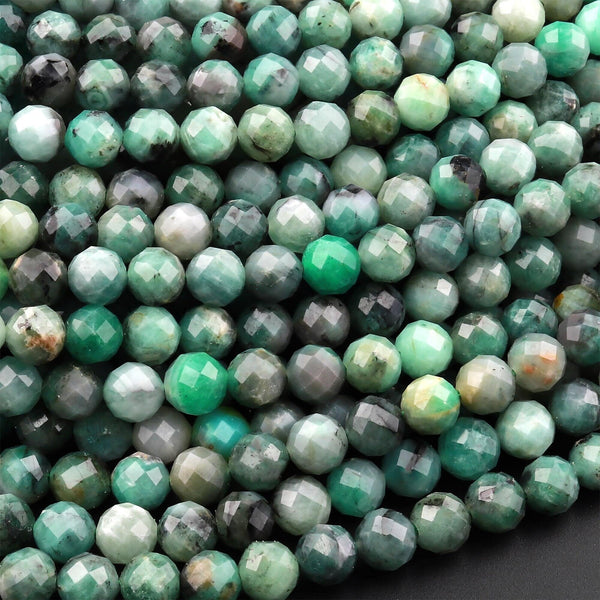 Real Genuine Natural Green Emerald Gemstone Faceted 6mm Round Beads Gemstone May Birthstone 15.5" Strand