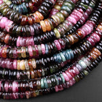 Natural Multicolor Tourmaline Heishi Rondelle Beads 5mm 6mm 7mm 8mm 9mm Pink Green Blue Yellow Brown Gemstone 15.5" Strand