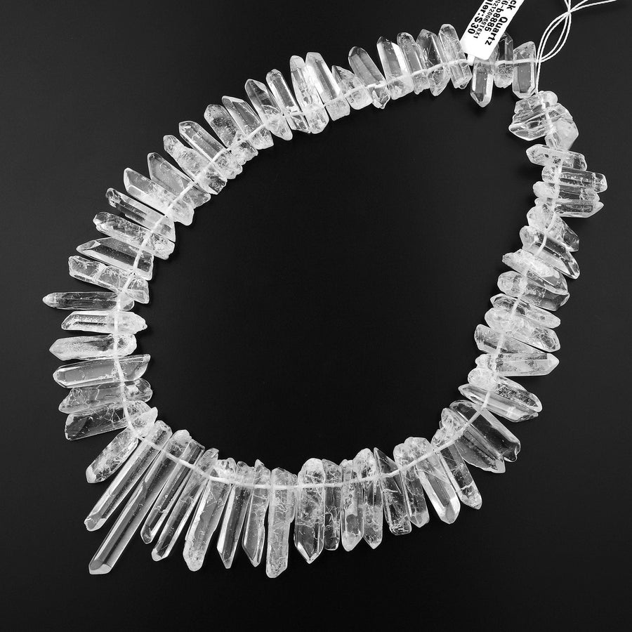 Natural Rock Crystal Quartz Beads Points Spikes Top Drilled Natural Quartz Crystal Freeform Raw Stone 15.5" Strand