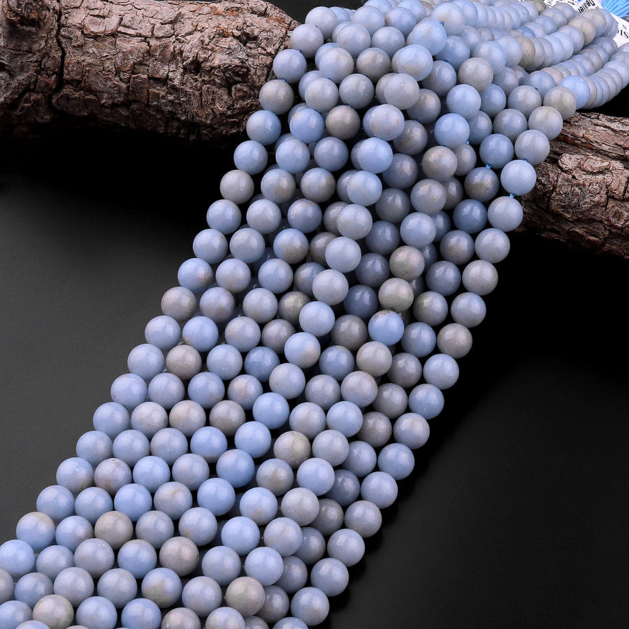 Natural Blue Angelite 6mm 8mm 10mm Round Beads 15.5" Strand