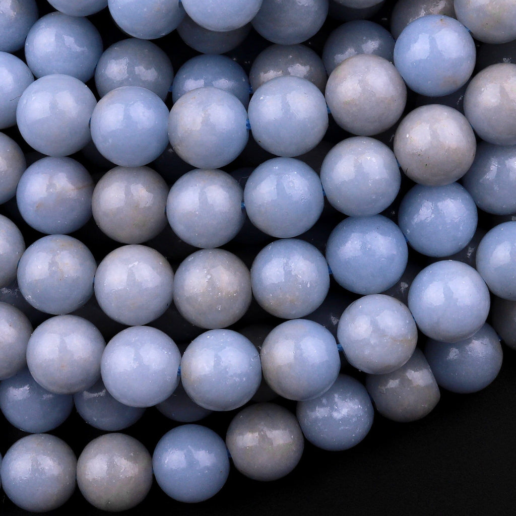 Natural Blue Angelite 6mm 8mm 10mm Round Beads 15.5" Strand