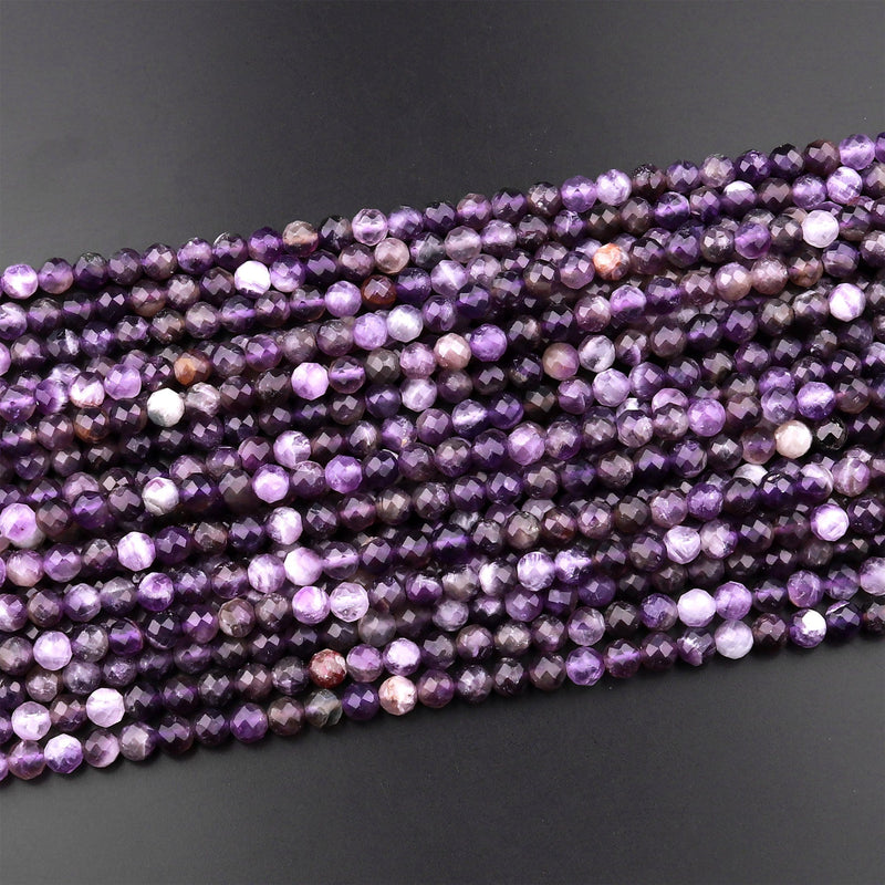 Faceted Natural Amethyst 4mm 6mm 8mm Round Beads 15.5" Strand