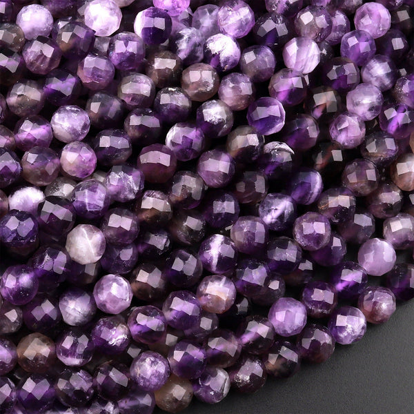 Faceted Natural Amethyst 4mm 6mm 8mm Round Beads 15.5" Strand