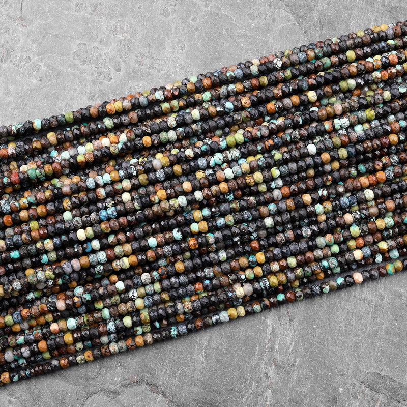 Genuine Natural Dragon Skin Turquoise 3mm Faceted Rondelle Beads 15.5" Strand