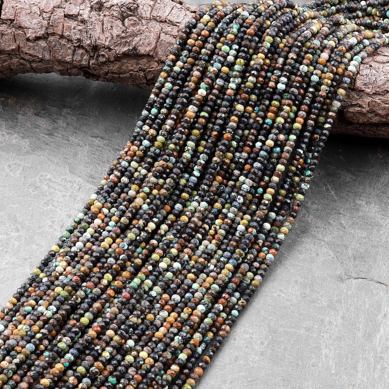 Genuine Natural Dragon Skin Turquoise 3mm Faceted Rondelle Beads 15.5" Strand