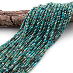 Genuine Natural Turquoise 4mm Faceted Rondelle Beads Bright Blue Green Turquoise Micro Diamond Cut 15.5" Strand