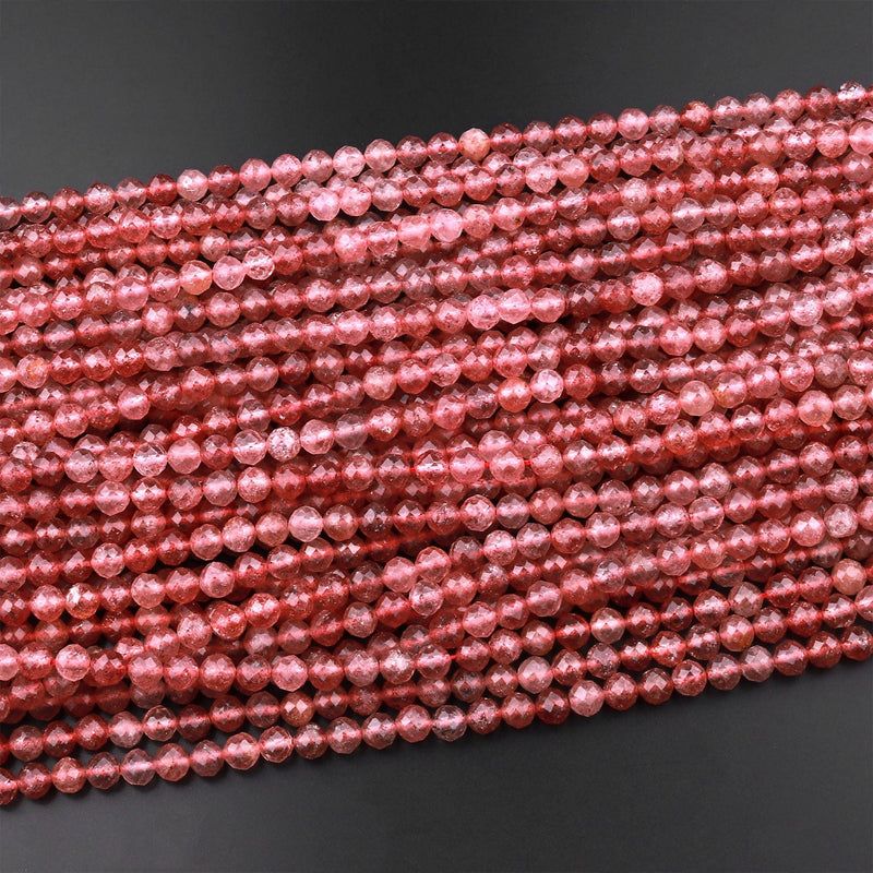 AAA Micro Faceted Natural Mauve Pink Red Strawberry Quartz 6mm Round Beads Laser Diamond Cut Sparkling Gemstone 15.5" Strand