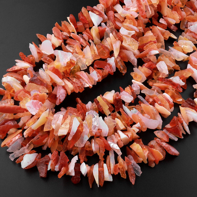Mexican Fire Opal Beads Freeform Top Side Drilled Disc Beads Raw Rough Hand Cut Real Genuine Natural Fire Opal Gemstone  15.5" Strand