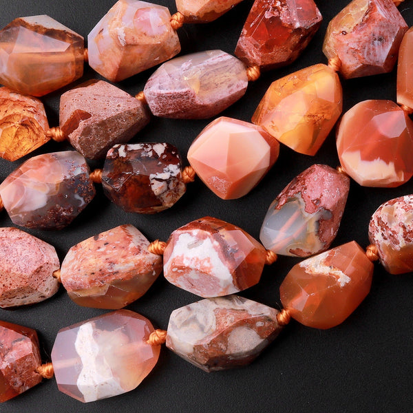 AAA Real Genuine Natural Mexican Fire Opal Beads Faceted Freeform Nuggets Fiery Red Orange Opal Beads 15.5" Strand