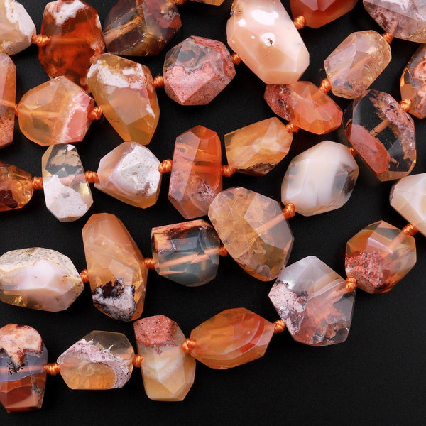 AAA Rare Genuine Natural Mexican Fire Opal Beads Faceted Freeform Nuggets Fiery Red Orange Opal Gemstone 15.5" Strand