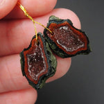 Drilled Natural Tabasco Geode Earrings Pair Red Druzy Drusy Agate Freeform Matched Gemstone Beads