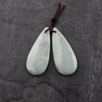 Natural Real Genuine Burma Jade Long Teardrop Earring Pair Drilled Gemstone Matched Beads