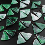 Natural Real Genuine Green Burma Jade Fan Triangle Earring Pair Drilled Gemstone Matched Beads