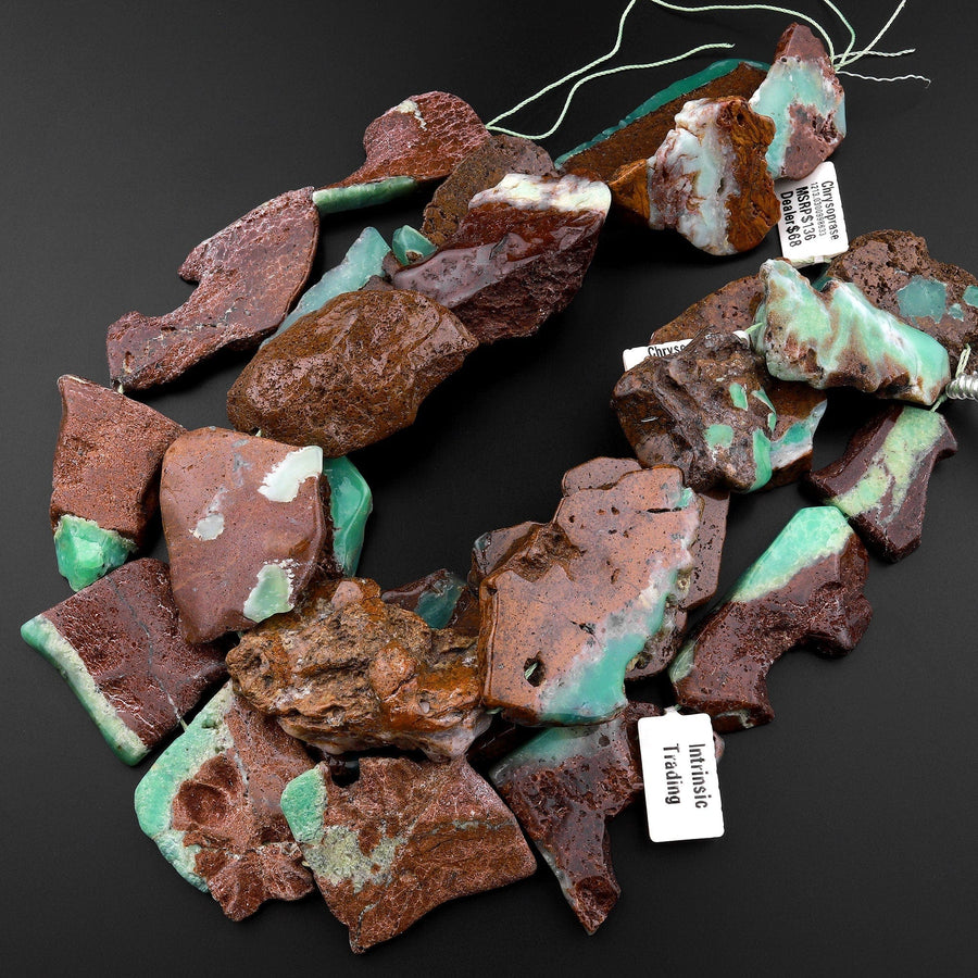Large Freeform Australian Brown Green Chrysoprase Slab Slice Pendant Focal Beads 15.5" Strand