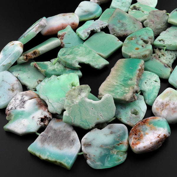 Large Freeform Australian Brown Green Chrysoprase Slab Slice Pendant Focal Beads 15.5" Strand