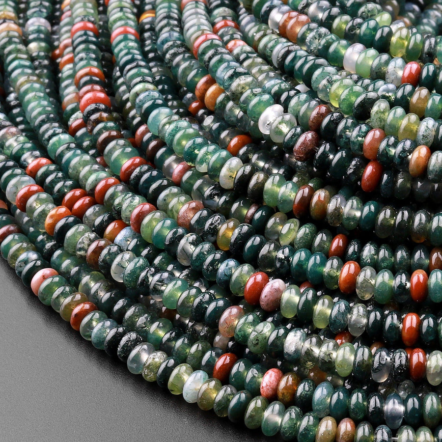 Natural Indian Agate 4mm Smooth Rondelle Beads Aka Green Red Bloodstone 15.5" Strand