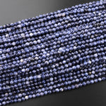 Faceted Natural Blue Sapphire 3mm 4mm Round Beads Real Genuine Blue Gemstone From Burma 15.5" Strand