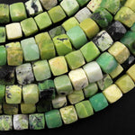 Natural African Green Yellow Chrysoprase Faceted 6mm 8mm Cube Square Dice Beads Gemstone 15.5" Strand