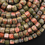 Faceted 5mm 6mm Unakite Cube Beads Dazzling Natural Gemstone 15.5" Strand