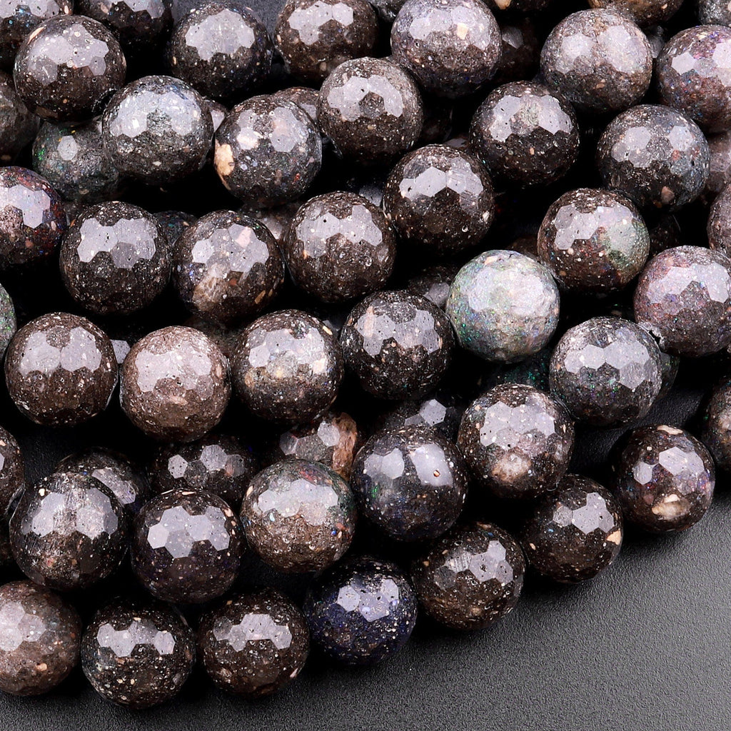 Natural Australian Black Opal 3mm 4mm 6mm 8mm Faceted Round Beads 15.5" Strand
