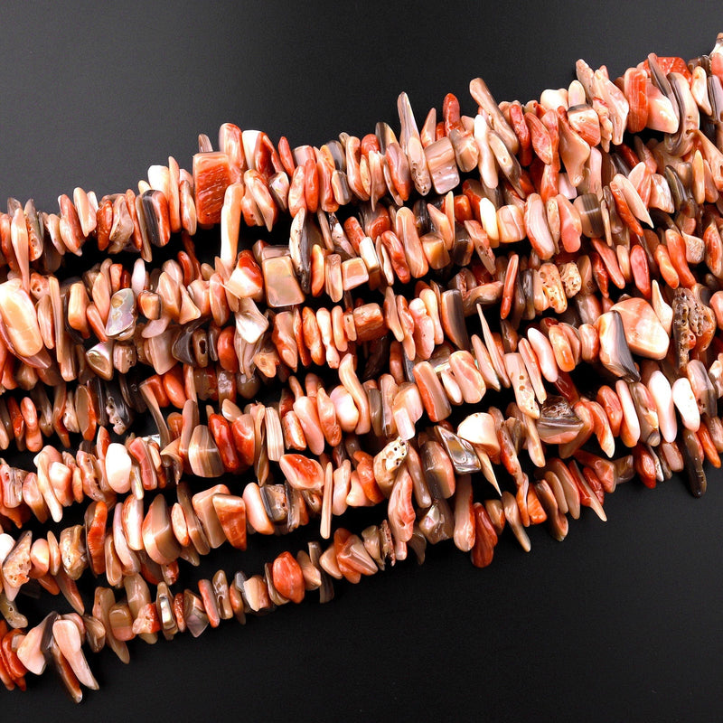 Large Natural Orange Abalone Freeform Long Chip Beads Iridescent Rainbow Glow 15.5" Strand