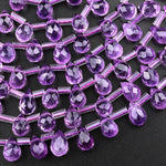 AAA Faceted Small Natural Purple Amethyst Faceted Teardrop Briolette Beads 15.5" Strand