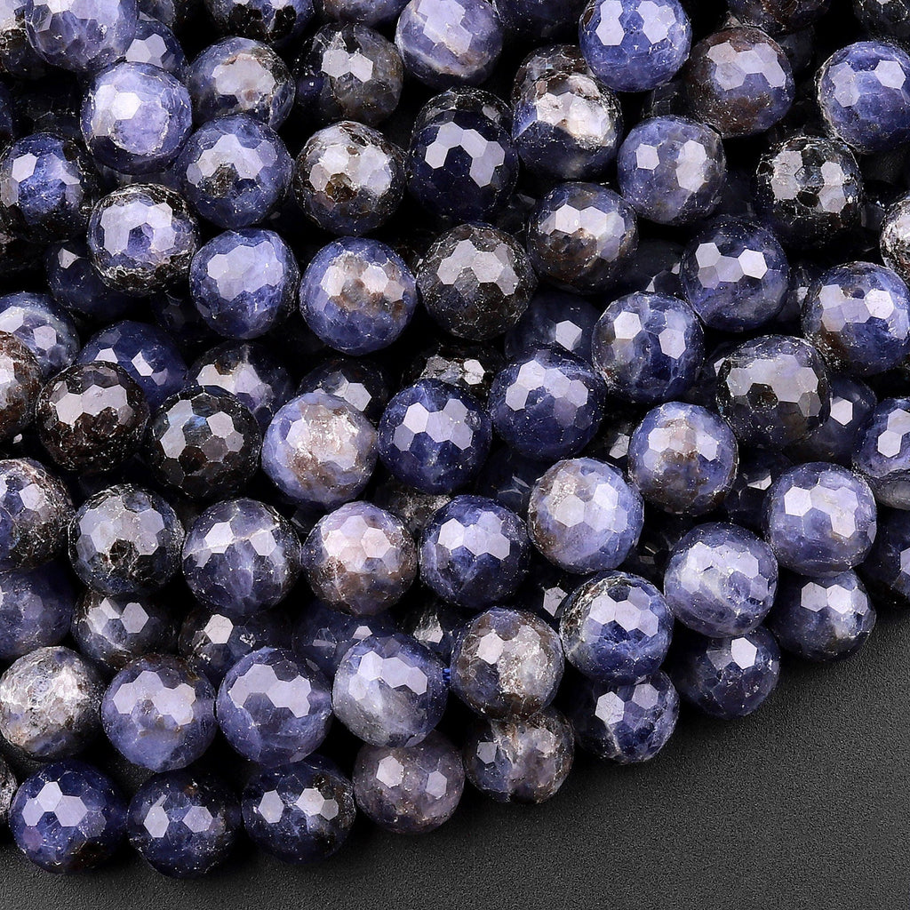 Faceted Natural Iolite Round Beads 8mm Gemstone 15.5" Strand