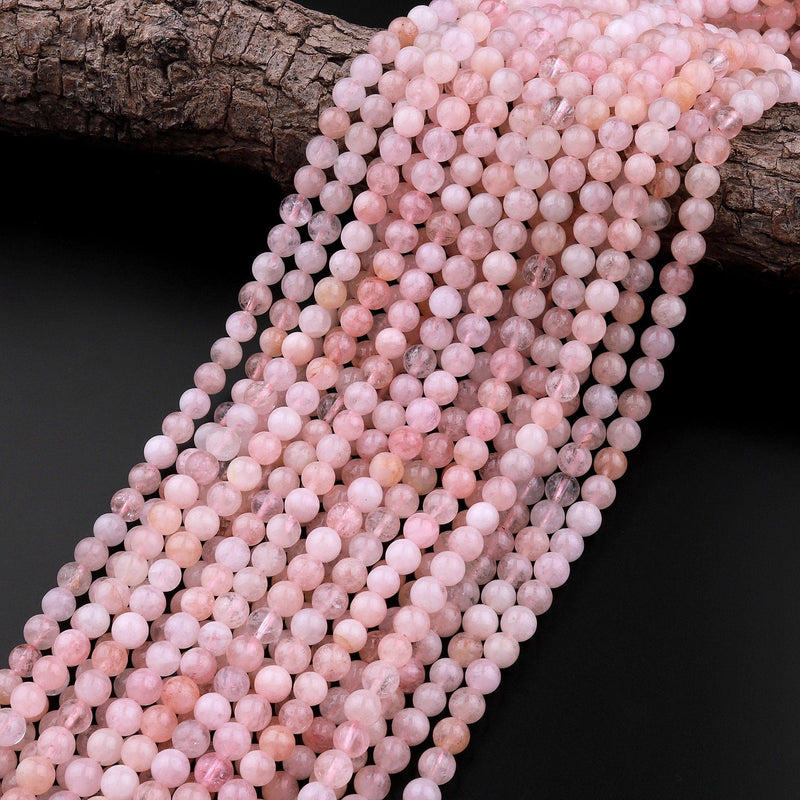 Natural Morganite Beads Smooth 4mm 6mm 8mm Round Beads Pink Beryl Aquamarine Gemstone 15.5" Strand