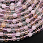 Faceted Natural Amethyst Rose Quartz Citrine Fluorite 6mm 8mm Round Beads 15.5" Strand