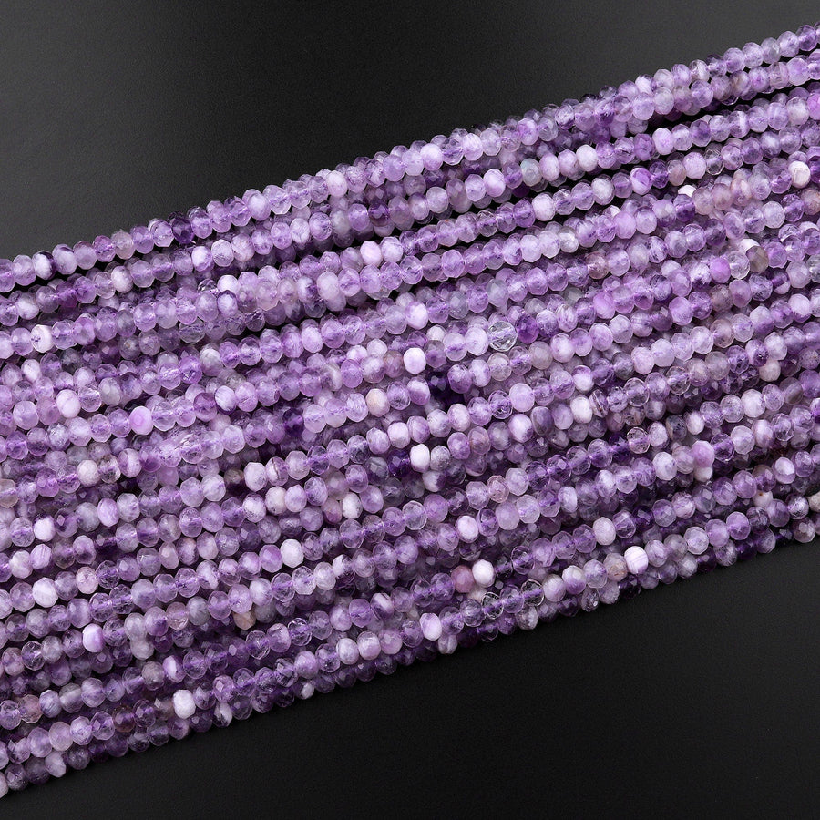 Faceted Natural Light Purple Amethyst 4mm rondelle Beads 15.5" Strand