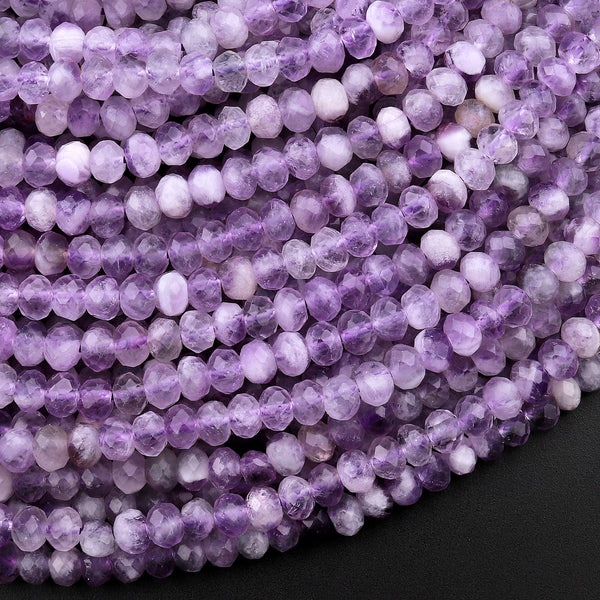 Faceted Natural Light Purple Amethyst 4mm rondelle Beads 15.5" Strand