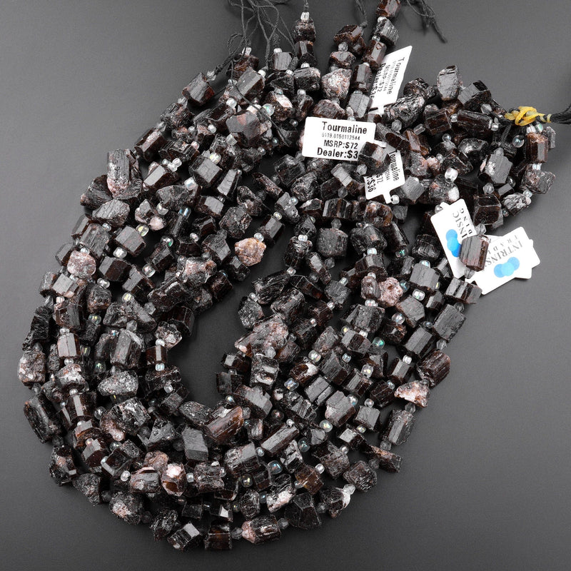 Raw Natural Honey Cognac Tourmaline Beads Nugget Short Chunky Real Genuine Tourmaline Crystal Gemstones Thick Tube 15.5" Strand