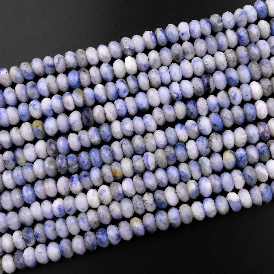 Rare Afghanite Blue Sodalite in Calcite Faceted 6mm 8mm 10mm Rondelle Beads 15.5" Strand