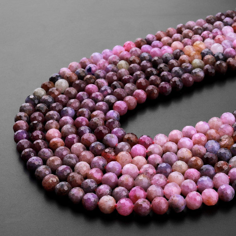 Genuine Natural Mauve Purple Pink Ruby Gemstone Faceted 5mm 6mm Round Beads 15.5" Strand