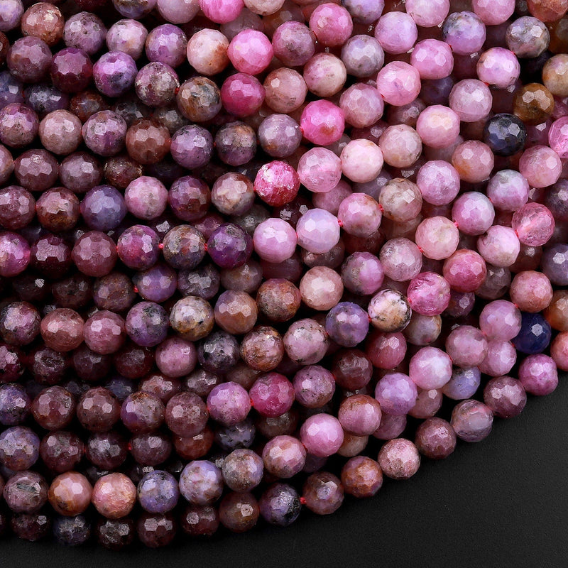 Genuine Natural Mauve Purple Pink Ruby Gemstone Faceted 5mm 6mm Round Beads 15.5" Strand