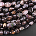 Natural Australian Black Opal Freeform Pebble Nugget Beads 15.5" Strand