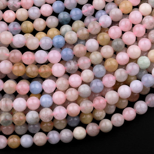 Mutlicolor Aquamarine 4mm Smooth Round Beads Blue Aquamarine Pink Morganite Beryl Gemstone 15.5" Strand