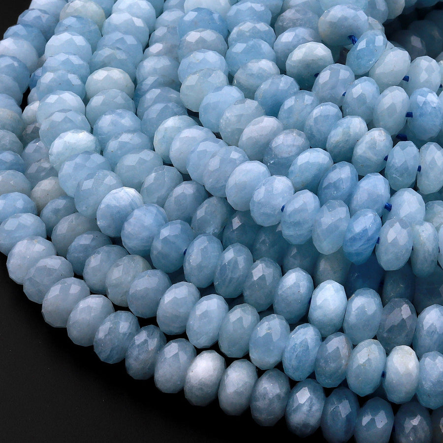 AA Faceted Natural Blue Aquamarine Rondelle Beads 6mm 8mm 10mm 15.5" Strand