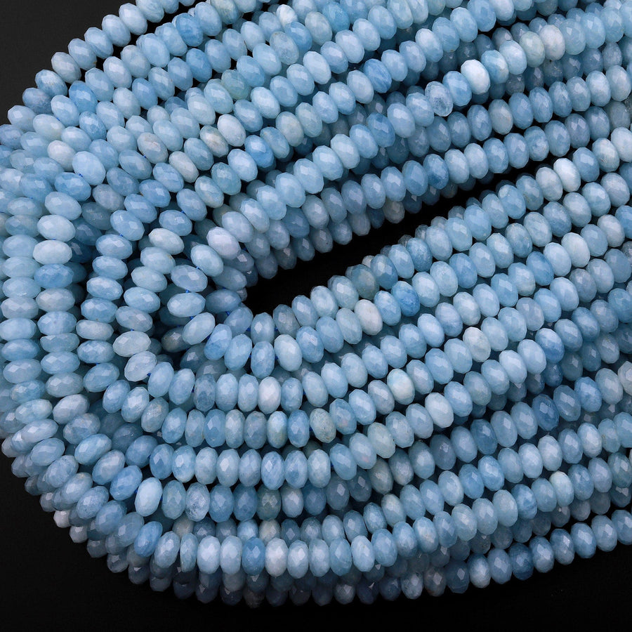 AA Faceted Natural Blue Aquamarine Rondelle Beads 6mm 8mm 10mm 15.5" Strand