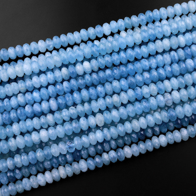 AAA Faceted Natural Blue Aquamarine Rondelle Beads 4mm 6mm 8mm 10mm 15.5" Strand