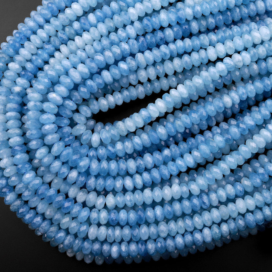 AAA Faceted Natural Blue Aquamarine Rondelle Beads 4mm 6mm 8mm 10mm 15.5" Strand