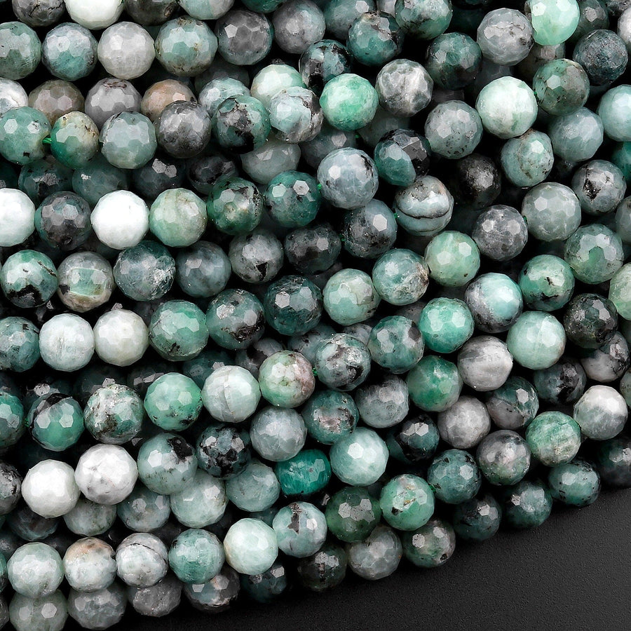 Real Genuine Natural Green Emerald Gemstone Faceted 5mm 6mm Round Beads Laser Diamond Cut Gemstone May Birthstone 15.5" Strand