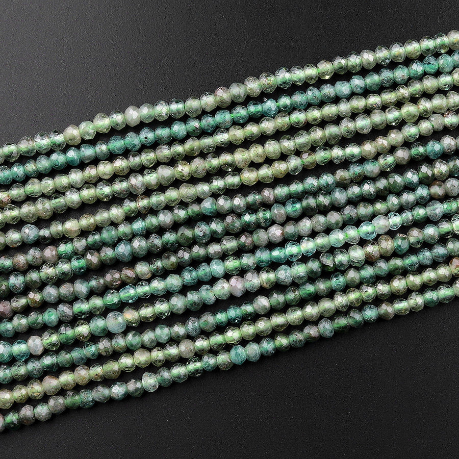 Rare Faceted Natural Green Apatite 3mm Rondelle Beads 15.5" Strand