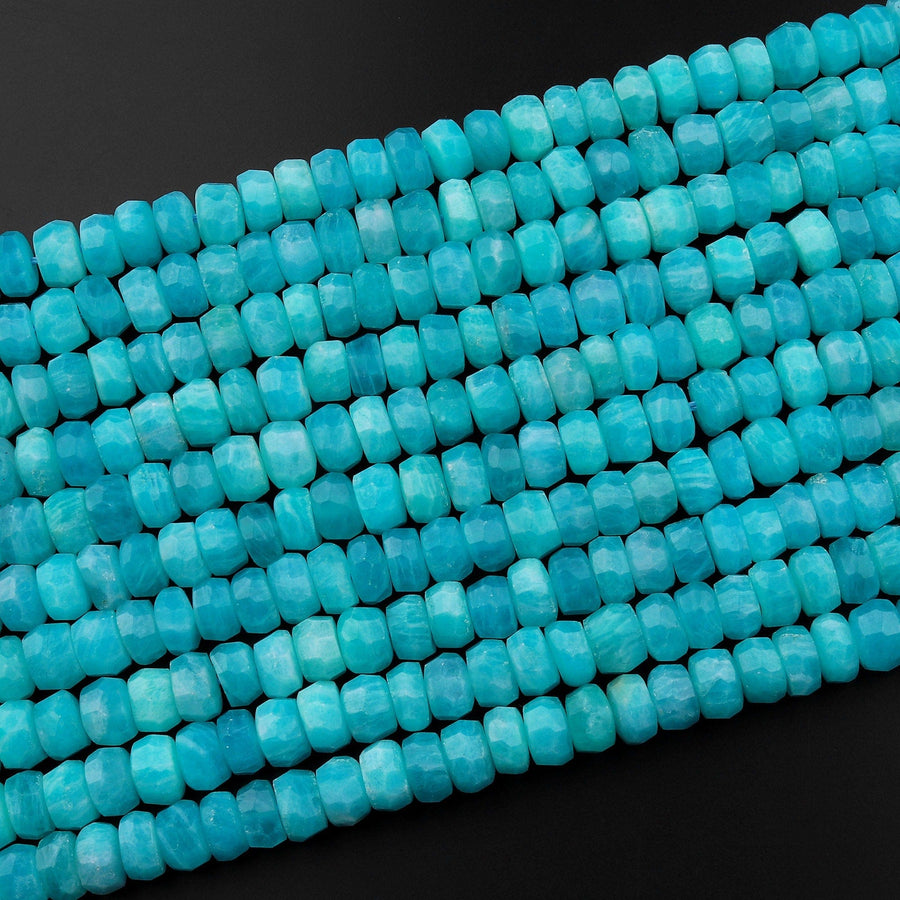 AAA Natural Peruvian Amazonite Faceted Rondelle 8mm Beads Natural Aqua Blue Gemstone 15.5" Strand