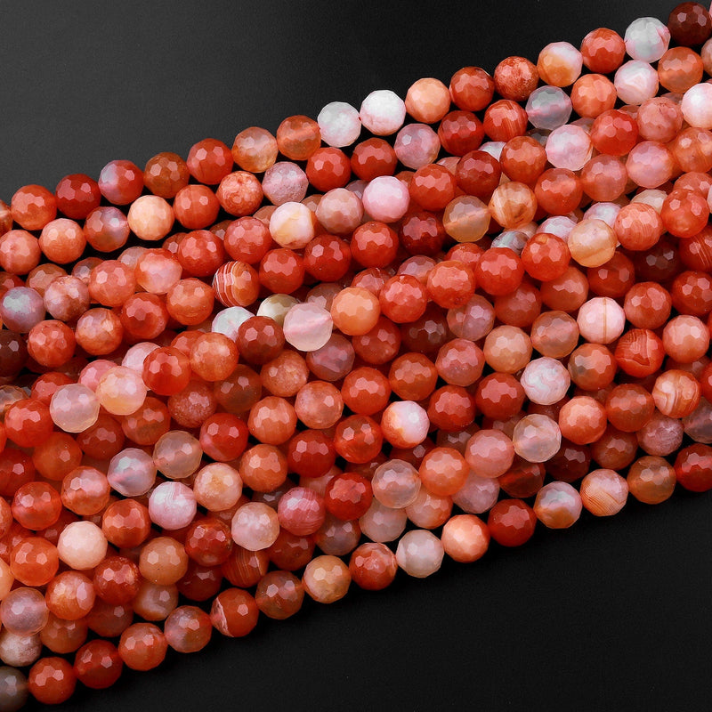 Faceted Natural Red Botswana Agate 6mm 8mm Round Beads Sparkling Dazzling Vibrant Gemstone 15.5" Strand