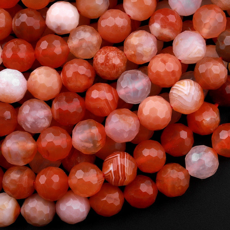 Faceted Natural Red Botswana Agate 6mm 8mm Round Beads Sparkling Dazzling Vibrant Gemstone 15.5" Strand